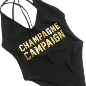 Black Classic Swimsuit CHAMPAGNE CAMPAIGN EUC Size XL NWOT #M-020